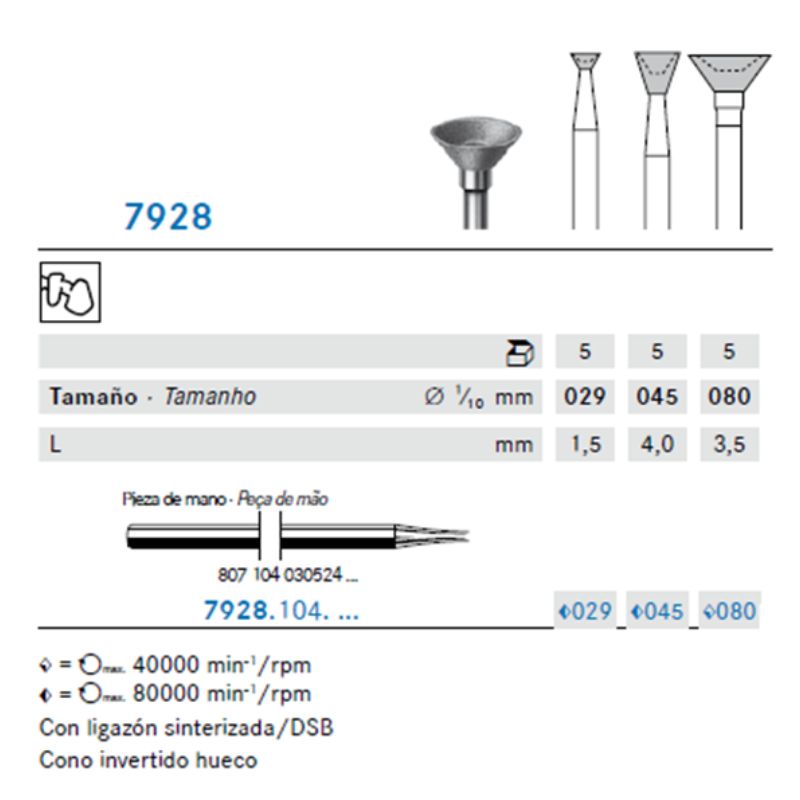 Fresón Diamante Sinterizada Cono Invertido Hueco Lab