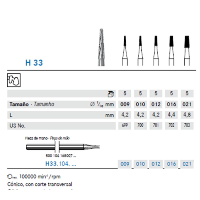 Fresa Carbide Tronco Cónica Con Corte Transversal