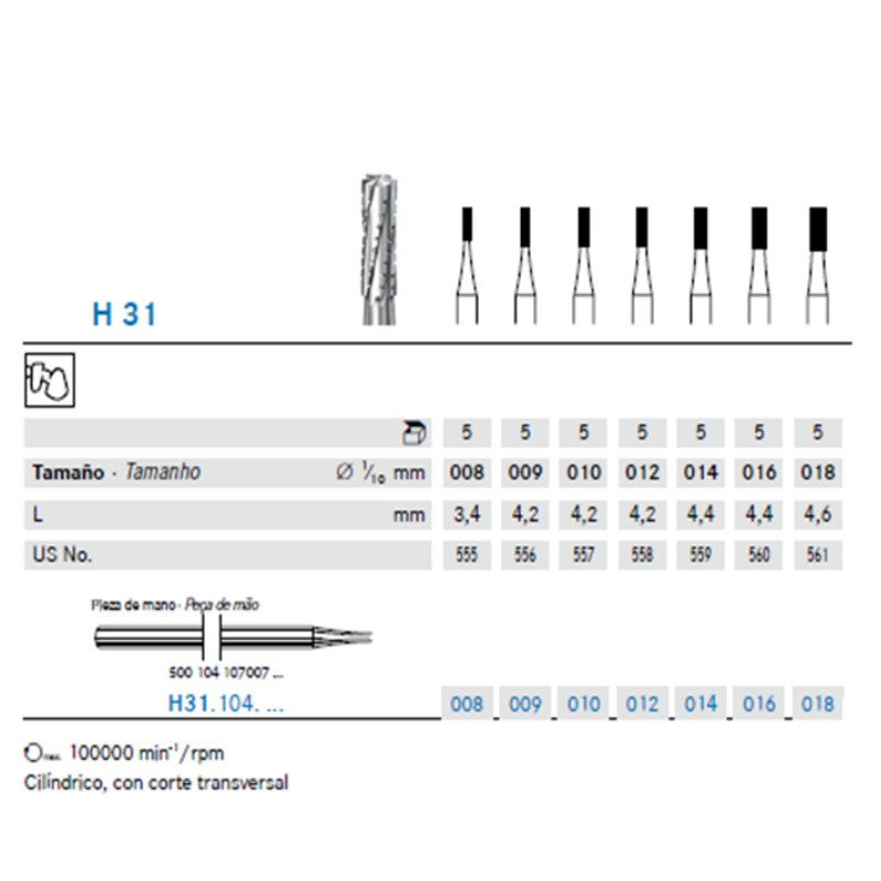 Fresa Carbide Cilíndrica Con Corte Transversal