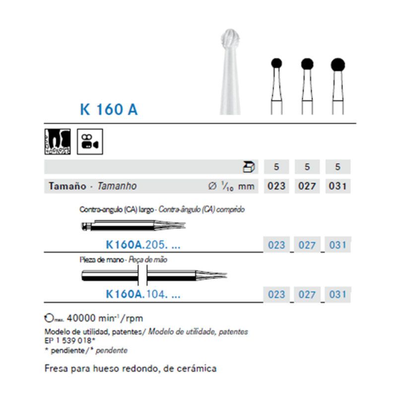 Fresa Redonda de cerámica P/ cirugía - P/M – C/A
