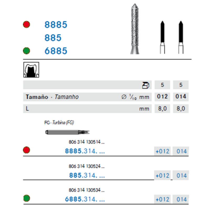 Fresa Diamante Cilíndrica Larga Punta Biselada – A/V
