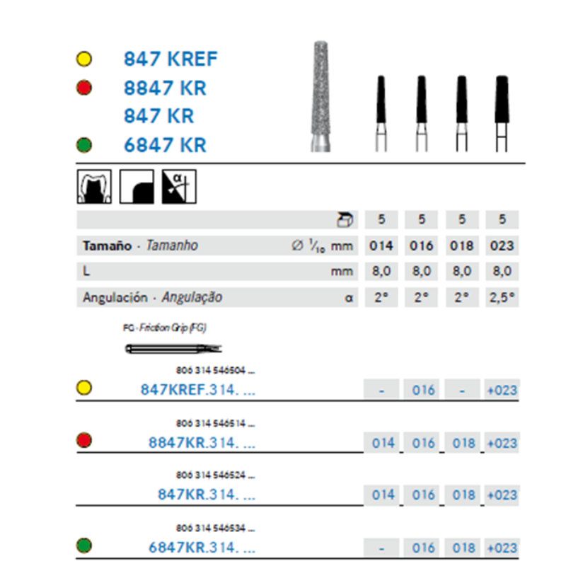 Fresa Diamante Tronco cónica Hombro cónico Borde Redondeado – A/V
