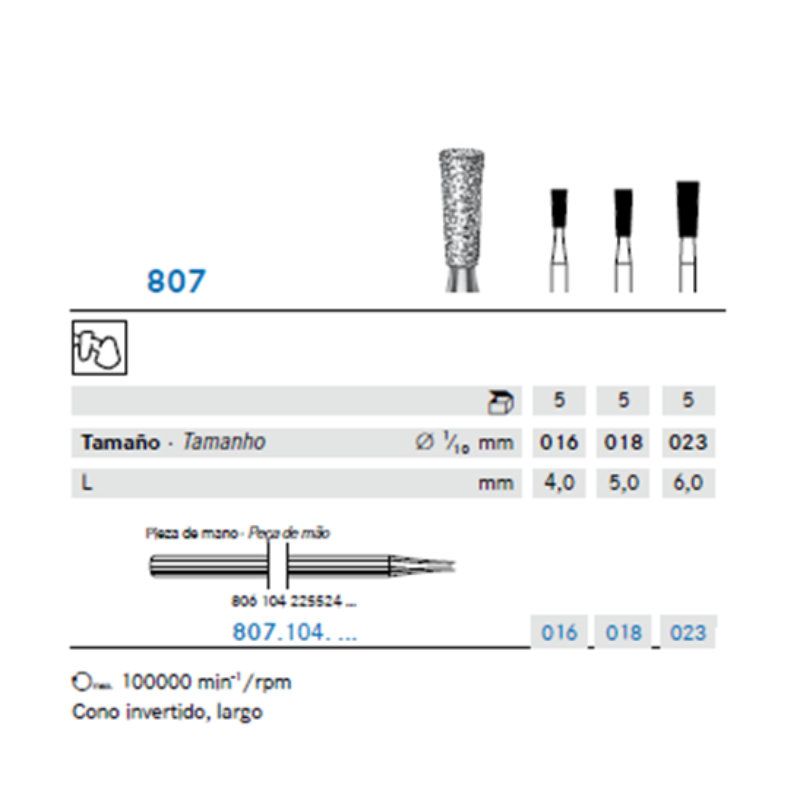Fresa Diamante Cono Invertido Largo - AV y PM